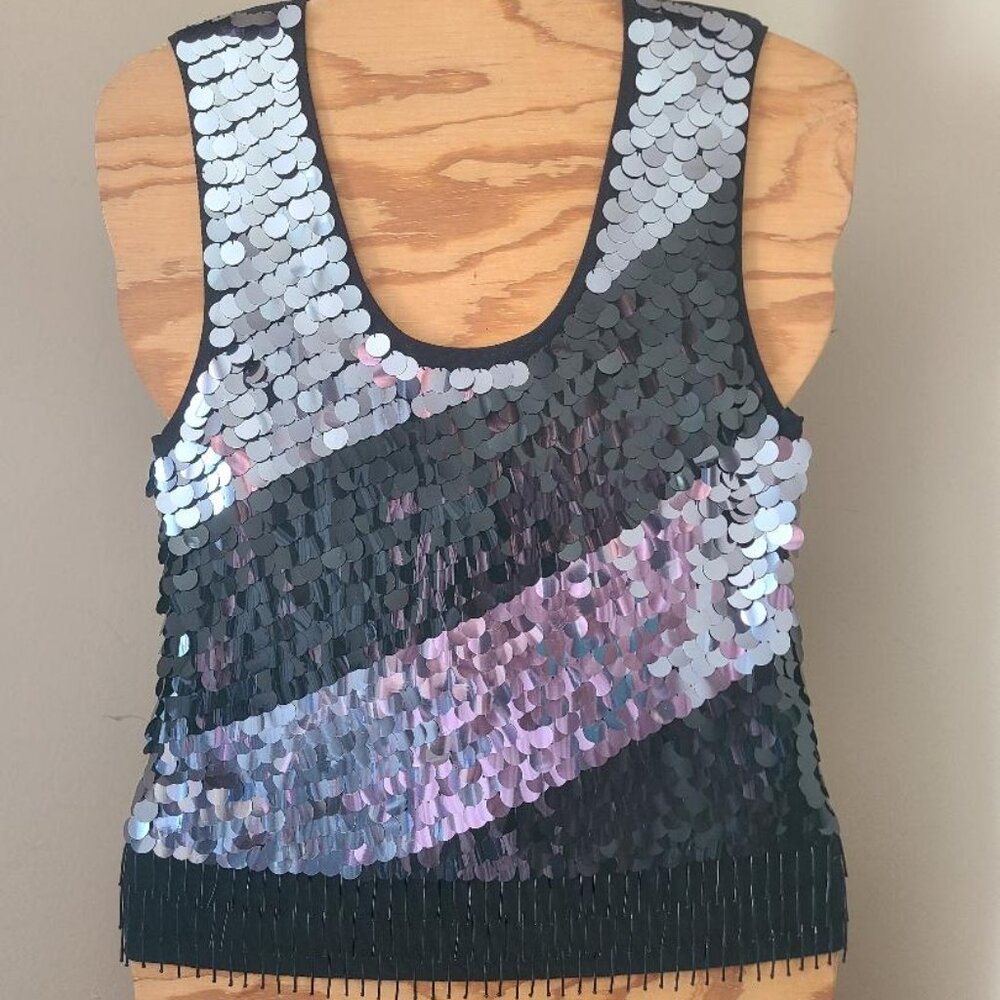 New Womens Black Silver Embellished Sleeveless Knit Top Sz L By Joseph A.
